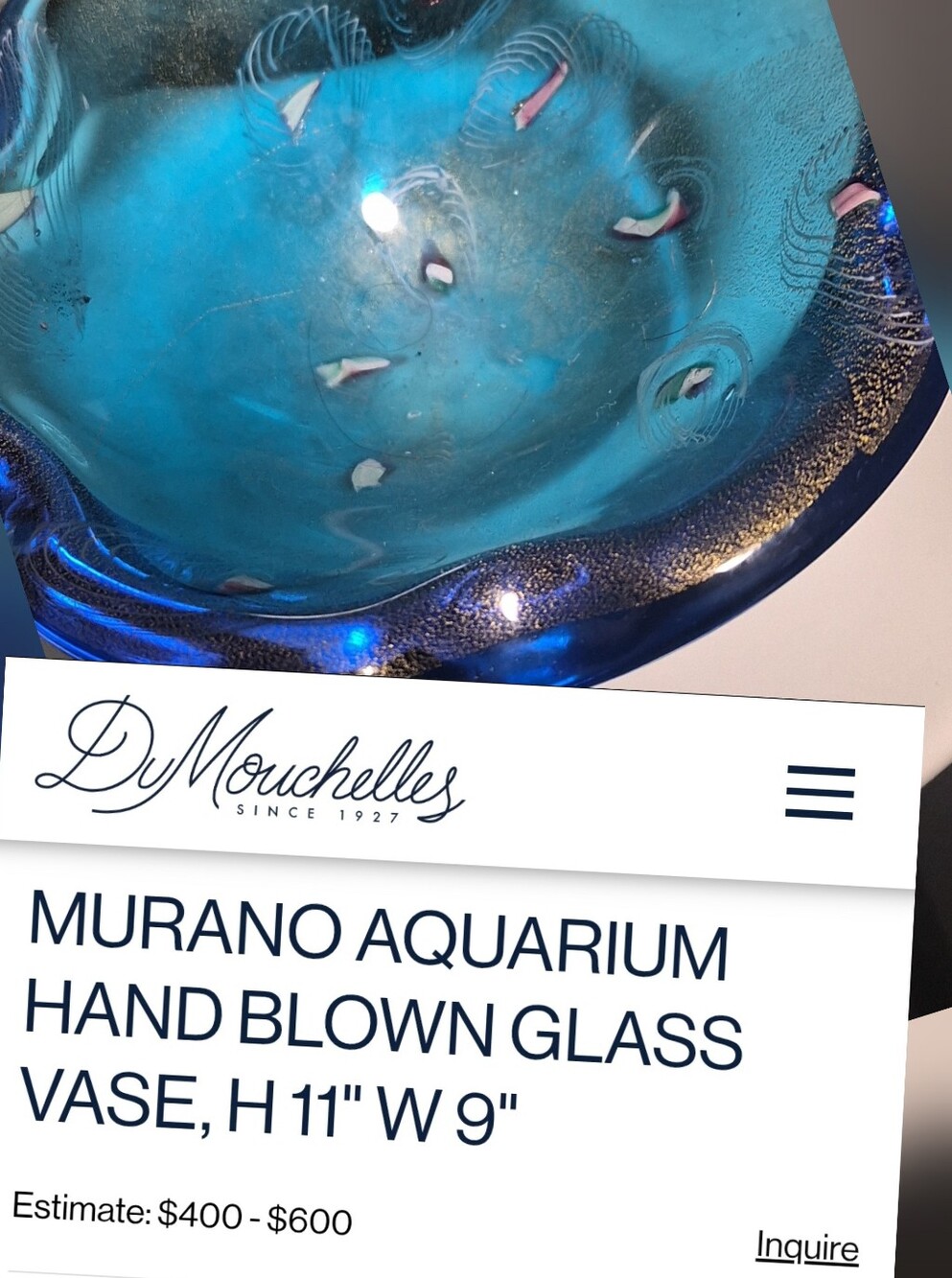 Blue Murano Aquarium Hand-Blown Glass Vase